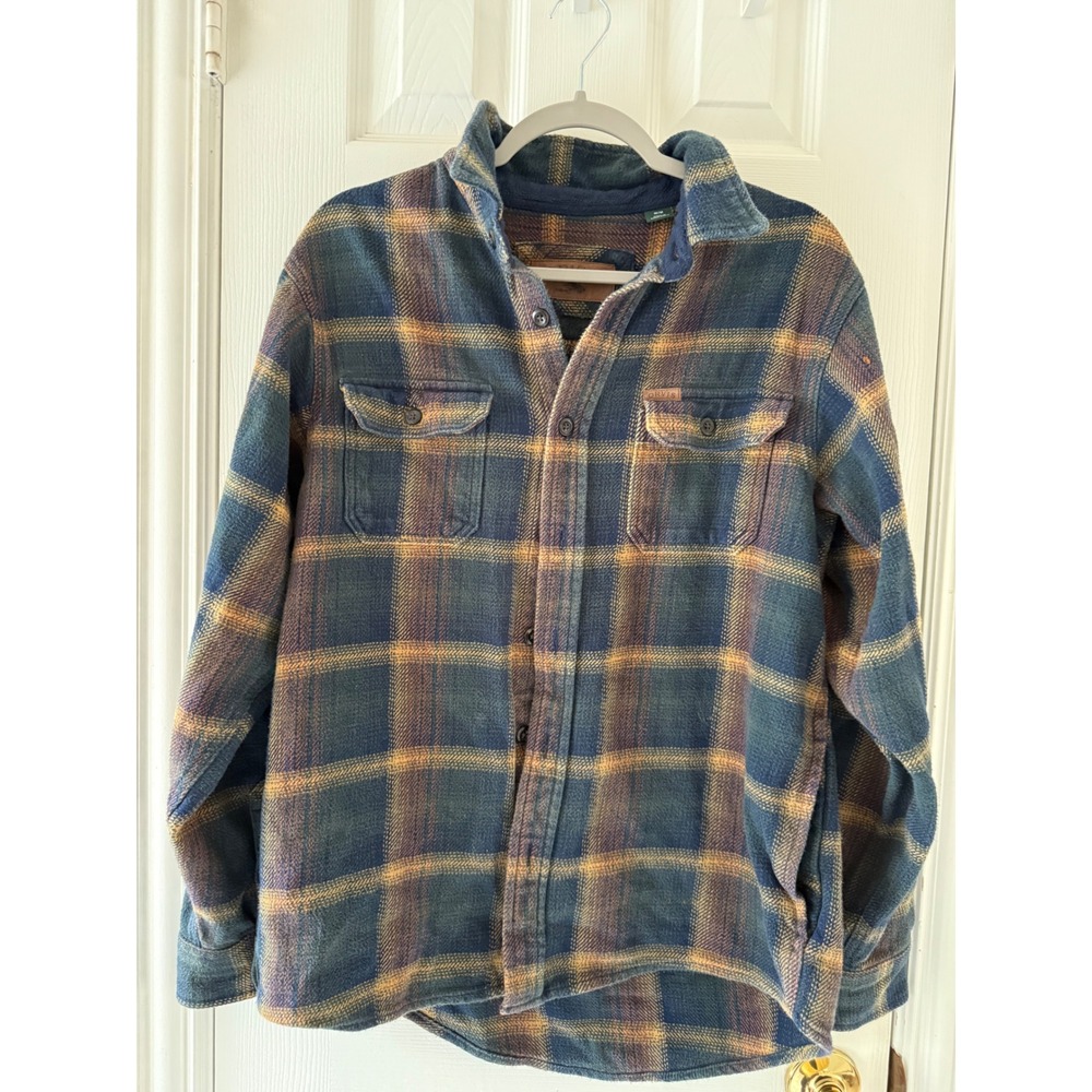 Orvis Men's Medium Fleece Lined Plaid Shirt Jacket Shacket‎ Blue Brown Flannel